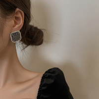满钻轻奢方块耳钉气质高级大气耳环女网红ins冷淡风耳饰S925银针
