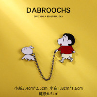 蜡笔小新胸针 日系可爱卡通动漫金属徽章 学生书包包扣针衣服配饰 小新遛小白胸针