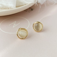 猫眼石耳饰精致小耳钉简约女小巧可爱甜美通勤耳环s925纯银针百搭 大号[直径约1.3cm]
