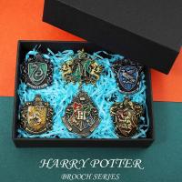 哈利波特周边霍格沃茨格兰芬多斯莱特林胸针学院徽章礼盒生日礼物 黑色礼盒6个装