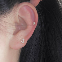 精致mini个性别针珍珠星芒小耳钉耳骨钉女气质韩国简约冷淡风 别针星芒耳骨钉--银针