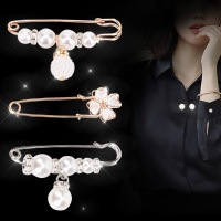 丝巾防走光扣别针胸针珍珠一字插针开衫领小别针扣裙子收腰女 米白色 主图款