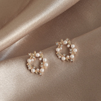 珍珠耳钉925银针小耳环韩国圆环爱心气质小巧百搭网红女耳饰简约 圆环珍珠925银针耳钉