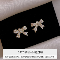 精致小巧蝴蝶结耳环韩国气质时尚网红925银针耳钉冷淡风百搭耳饰 金色 S925银针