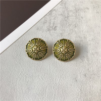 摩登怀旧vintage时髦耳钉925银针复古气质珐琅釉港风耳环女 复古抹茶圆形耳钉 银针 2.7cm