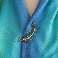复古彩釉绿色树叶别针日韩中号开衫披肩扣胸针毛衣针织衫一字领针 银色 110-6