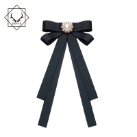 英伦学院风钻蝴蝶结领结复古胸针古董布艺胸花别针飘带衬衣女配饰 a.黑色 别针款