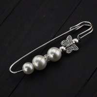 多款可选复古珍珠彩钻大胸针别针毛衣开衫围巾女节日生日礼品配饰 苗银蝴蝶款