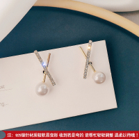 韩国纯银针珍珠耳钉设计感耳环2020年新款潮简约小巧气质耳饰品女 金色带钻款 S925 银针