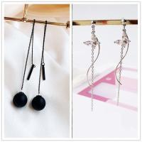 925纯银耳针耳环女长款黑色珍珠圆球长款吊坠耳线耳链耳坠韩国 [黑珍珠耳线]+[S型蝴蝶流苏]