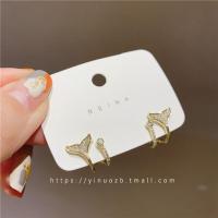 耳环2020年新款美人鱼尾S925银针耳饰简约镶钻百搭耳坠小巧女网红 美人鱼尾耳钉 925银针