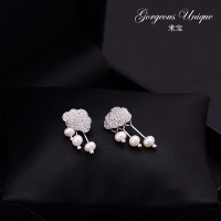 韩国高档淡水珍珠云朵水滴胸针女防走光领口领针扣衬衫固定扣装饰 银色一对