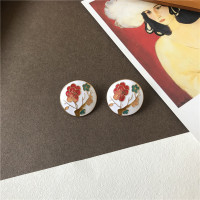 复古西洋珐琅釉耳钉925银针vintage年代耳环优雅宫廷风配饰 复古梅花耳钉 银针 2.5cm