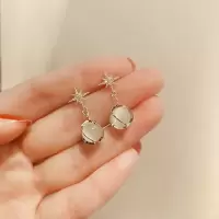 八芒星耳环韩国气质网红百搭耳饰猫眼石耳坠女高级感纯银针耳钉女 耳钉款 S925 银针