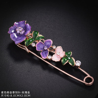 开衫毛衣大别针女气质花朵胸针韩国披肩丝巾扣大气固定衣服配饰品 紫色郁金香款别针