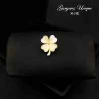 1123 精致铜包金四叶草小胸针 迷你防走光幸运草扣针茶歇裙领扣 杏色四叶草