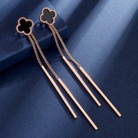 韩国超仙纯银四叶草针耳钉气质长款个性百搭耳环吊坠简约耳坠流苏 8037长款四叶草金色 银针