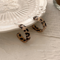 2021年奶茶系豹纹925银针耳圈女气质韩国耳环2020年新款潮ins耳饰 豹纹半圆耳环-925银针