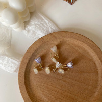 月下郁金香银针法式气质花朵耳环迷你小众温柔优雅耳钉无耳洞耳夹 白郁金香 蚊香夹无痛送耳套