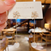 东大门时尚猫眼石吊坠花朵长款耳环韩国气质网红银针两戴耳钉耳饰 花朵猫眼耳钉长款 925银