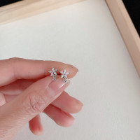 钛钢微镶抓钻锆石五瓣花耳钉花朵吊坠耳骨钉免摘螺丝针耳蜗钉耳坠 五瓣花吊坠银色·1对