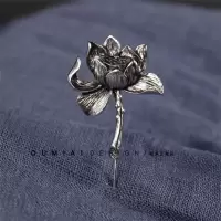 新款莲花胸针个性复古色莲花一字长针古装剧西服胸花简约莲蓬别针 古银色--长针 115-12