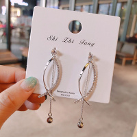 耳环2021新款潮韩国S925银针耳钉简约气质个性不对称长款流苏耳坠 D369银色☆