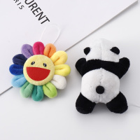 国风可爱趴趴熊猫胸针毛绒徽章少女卡通立体玩偶小熊猫别针配饰男 七彩花+熊猫