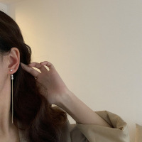 S925银针法式流苏珍珠长款耳钉 高级感超仙简约线条耳环耳线 银针一对