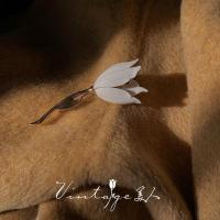 「莫奈·郁金香」一枚胸针 复古法式宫廷油画风纯白郁金香胸针 郁金香胸针一枚