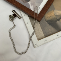 韩国西服装饰胸针ins复古金属链条夹子别针街头时髦嘻哈饰品男女 银色 夹子链条胸针