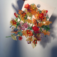 夸张花丛 重工亚克力个性串珠编织长款花朵流苏耳针耳环 预定3天~耳夹转换器一对