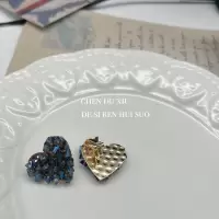 韩国S925银针深海蓝超美细闪冷淡晶石爱心耳钉耳环耳夹饰品女 RH135 深海蓝蓝爱心 耳夹