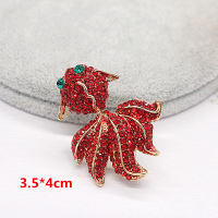 喜庆中国红发财红鱼旗袍古典风配饰胸花外套别针胸针徽章女百搭 红色水钻金鱼胸针