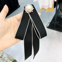 日韩复古百搭长飘带领结蝴蝶结领花别针珍珠水钻领针布艺胸花针女 黑色