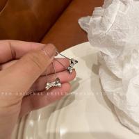 回形针蝴蝶结耳环女小众设计感简约时尚个性气质网红别针耳钉耳饰 银色蝴蝶夹别针耳钉