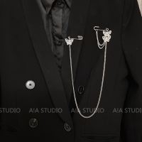 欧美朋克吊坠别针夹链链条胸针潮男女长款蝴蝶别针胸针西装配饰 蝴蝶链 胸针