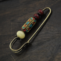 复古尼泊尔转运珠白玉菩提檀木佛珠胸针别针毛衣开运辟邪手工饰品