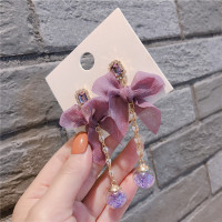 韩版时尚耳饰品银针蝴蝶结爱心流沙玻璃球耳钉耳环女 紫蝴蝶结耳针款