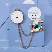 兔子时钟胸针可爱日系卡通情侣徽章金属别针包包服饰配件挂件勋章 兔子时钟链条胸针