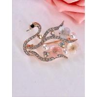 特价木西花 生日礼物水晶胸花别针女 披肩扣百合时尚百搭精致胸针 桔红色 天鹅 七彩