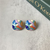 复古年代珐琅釉耳钉925银针 vintage时髦宫廷风耳环女 复古彩绘耳钉 钢针 2.7cm