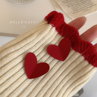 红色爱心耳环S925银针网红气质少女高级感耳坠夸张大耳钉复古耳饰 红色爱心耳钉-925银针