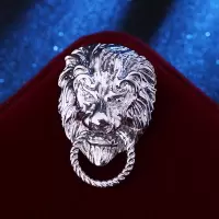 欧美羽毛男士胸针复古英伦西装胸花配饰高档衬衫领针领扣潮人徽章 青色 银色狮子头带圆环