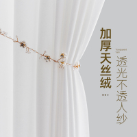 天丝绒窗帘透光不透人纱帘北欧简约隔断橱窗白沙加厚雪纺白纱窗纱 玉白加厚天丝绒 打孔宽4*高2.7米一片可改高