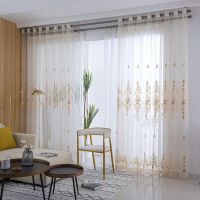 736款窗纱纱帘特价阳台纱成品纯色简约透光白纱飘窗处理流行温馨 杏色 734#高档绣花 打孔加工3.9米宽2.7米高1片