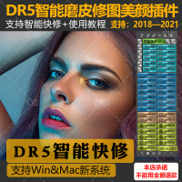 DR5磨皮插件PS一键磨皮修图调色美白瘦脸插件人像调色滤镜Win/Mac