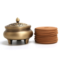 天然檀香熏香家用室内持久沉香艾草蚊香驱蚊厕所香薰卫生间香 120盘送纯铜[金莲三足]香炉 +葫芦香插 檀香[静心凝神]