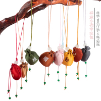 端午随身小香囊香袋护身符手机书签挂件祈福袋艾草驱蚊香包礼物 花色 深红/福慧[短绳空袋]