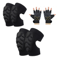 滑冰护膝成人男女滑雪护肘溜冰可调节护具自行车护膝儿童轮滑护具 可调 黑色护膝+护肘+护手 XXS号建议(25-35斤)